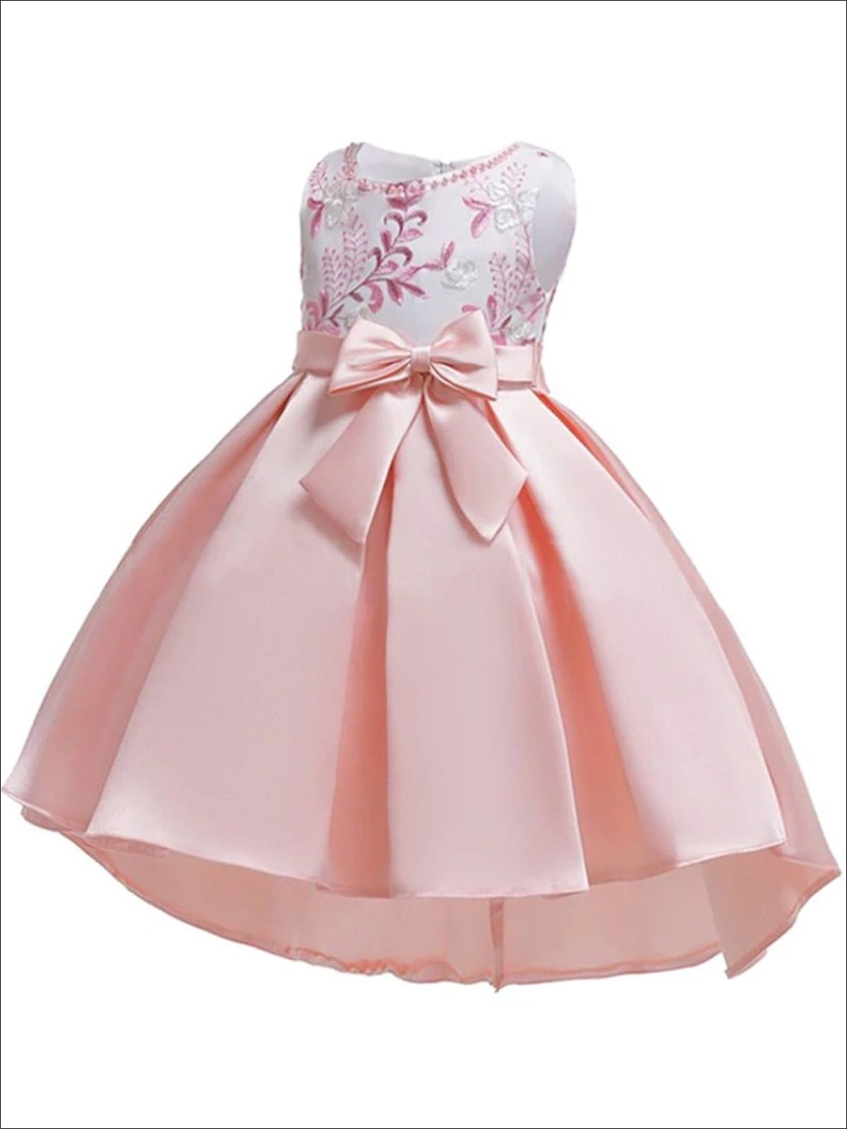 Girls Spring Formal Dress | Floral Embroidered Pleated Party Dress