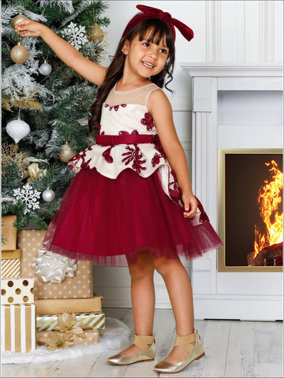 Kids Winter Formal Dress | Girls Nude Collar Peplum Holiday Dress – Mia ...