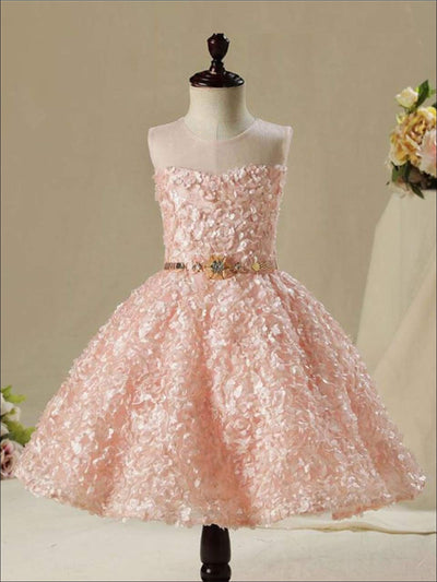 Girls Party Dresses | Sleeveless Embroidered Rhinestone Pleated Dress