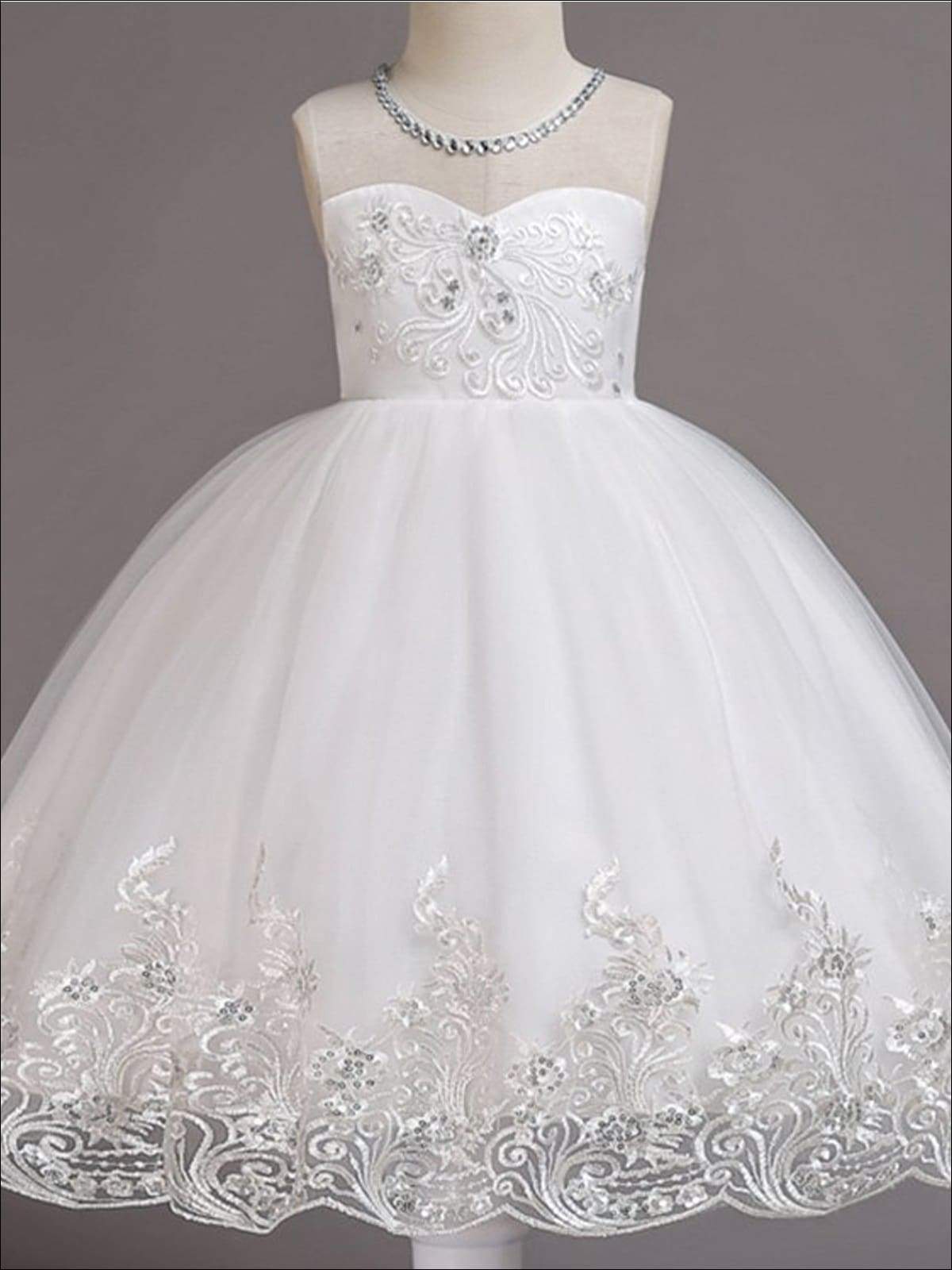 Girls Communion Dresses | Crystal Lace Embroidery Flower Girl Dress
