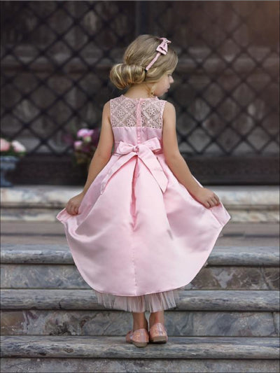 Children Formal Dress | Girls Pink Floral Hi-Lo Pleated Princess Dress