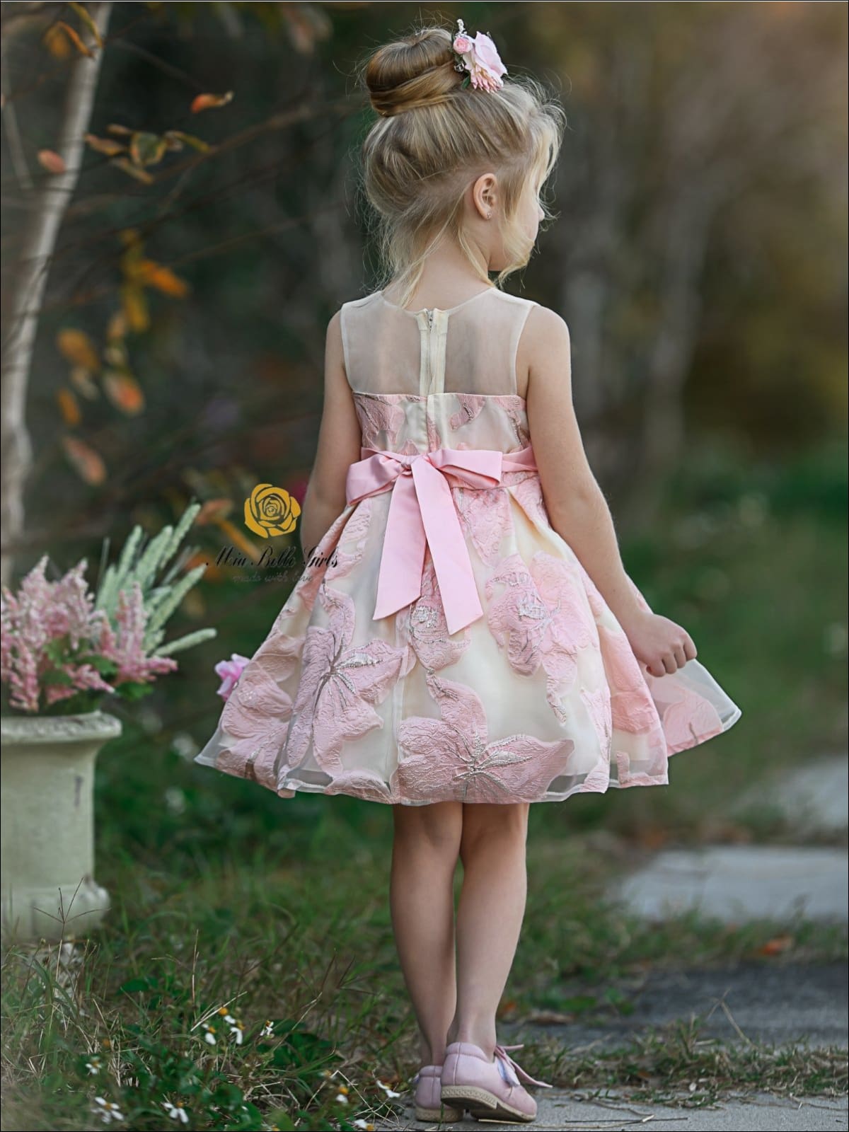 Girls Sleeveless Floral Embroidered Pleated Special Occasion Dress - Girls Spring Dressy Dress