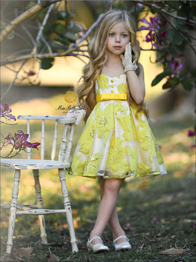 Girls Sleeveless Floral Embroidered Pleated Special Occasion Dress - Girls Spring Dressy Dress