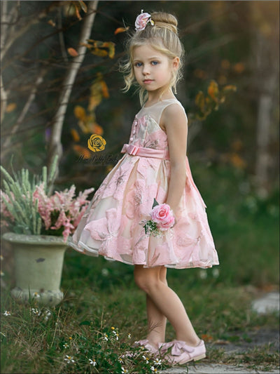 Girls Sleeveless Floral Embroidered Pleated Special Occasion Dress - Pink / 3T - Girls Spring Dressy Dress