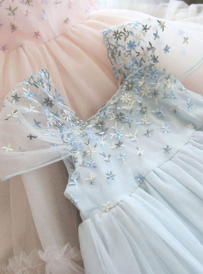 Girls Sleeveless Floral Embroidered Tulle Dress - Girls Spring Dressy Dress