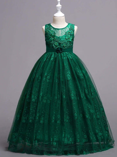 Girls Winter Formal Dresses | Sleeveless Embroidered Lace Holiday Gown