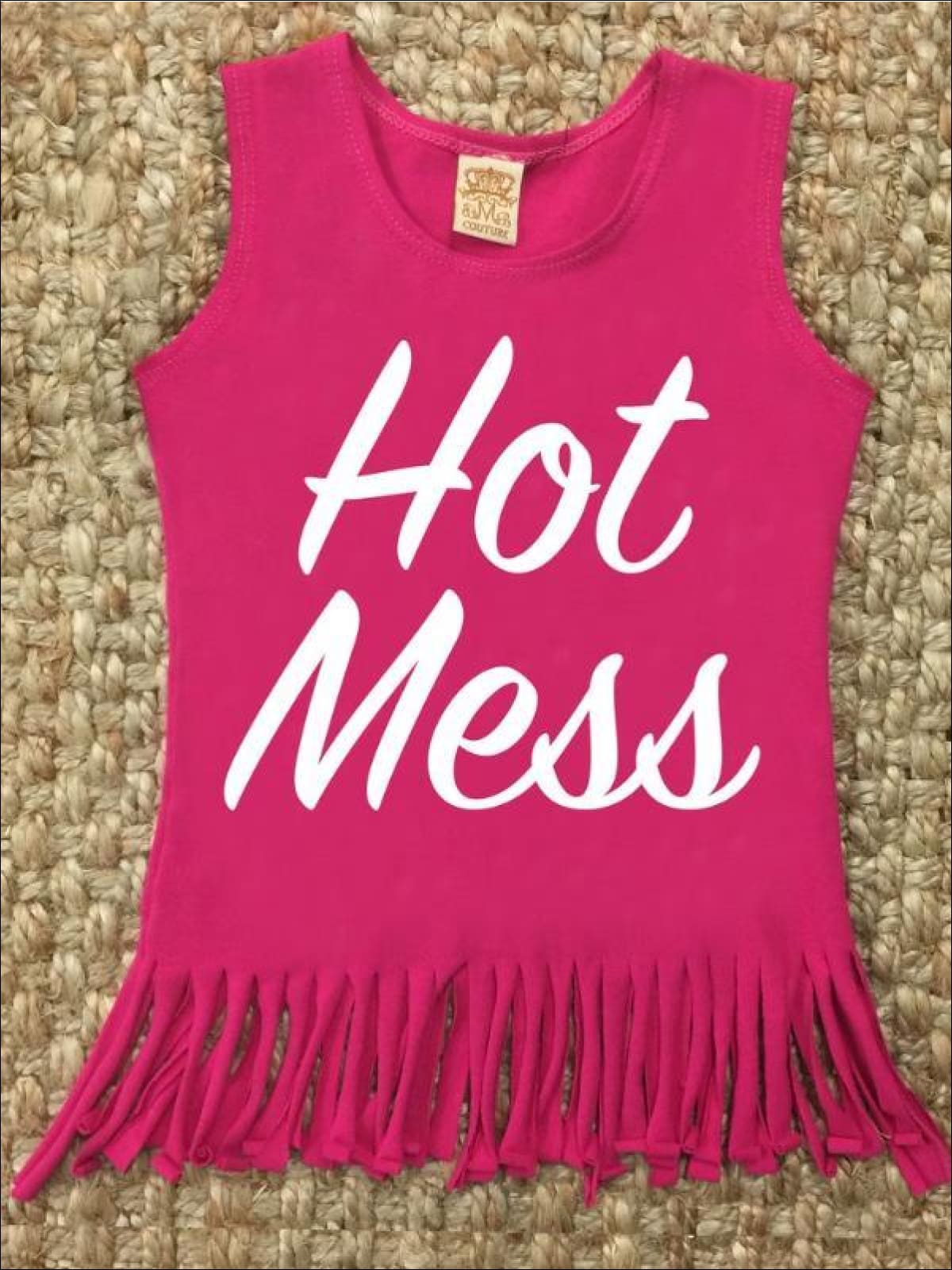 Girls Sleeveless Graphic Fringe Tunic - Hot Pink / 2T/3T - Girls Spring Top