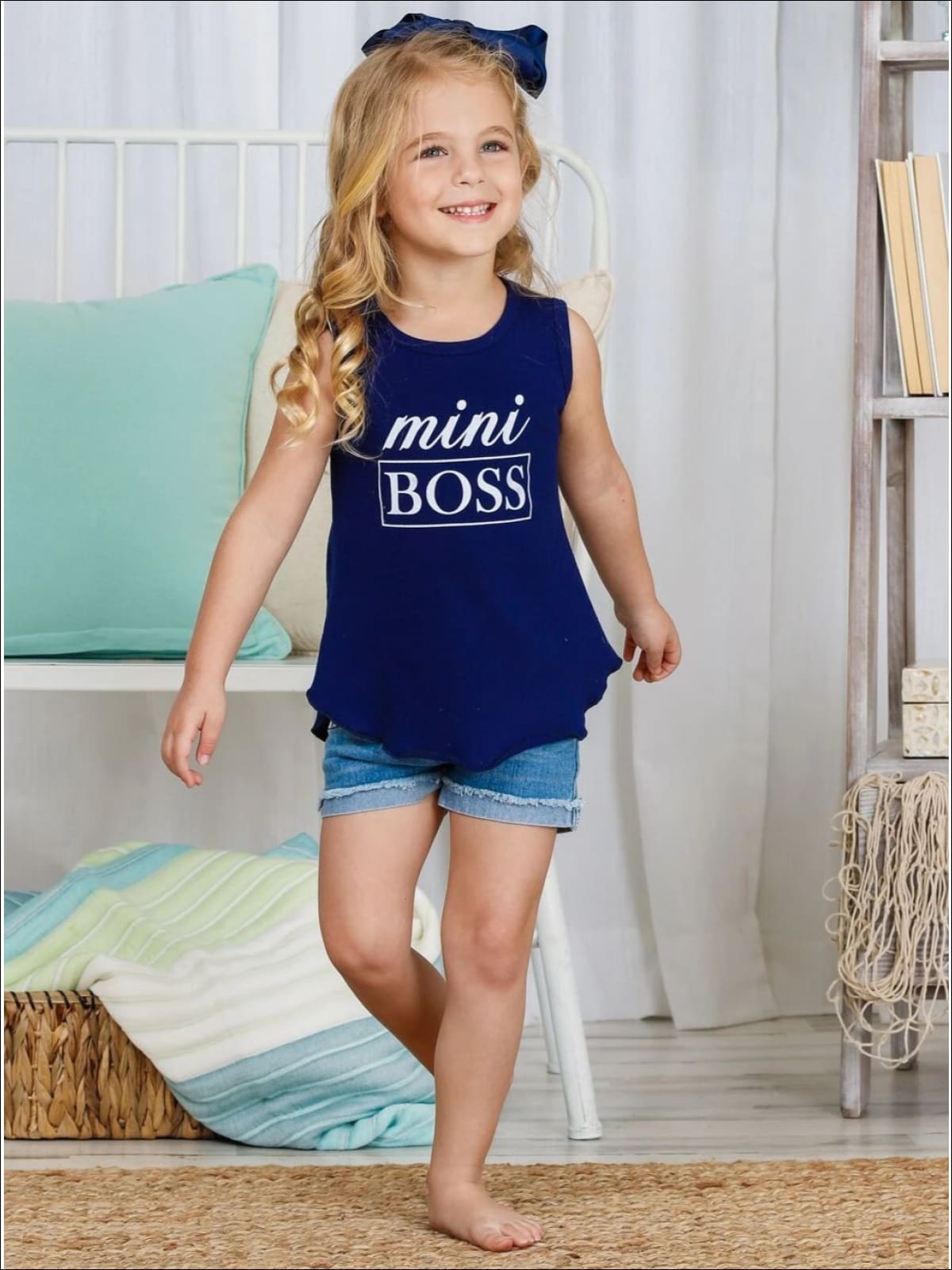 Kids Cute Tops | Little Girls Mini Boss Graphic Hi-Lo Tank Top