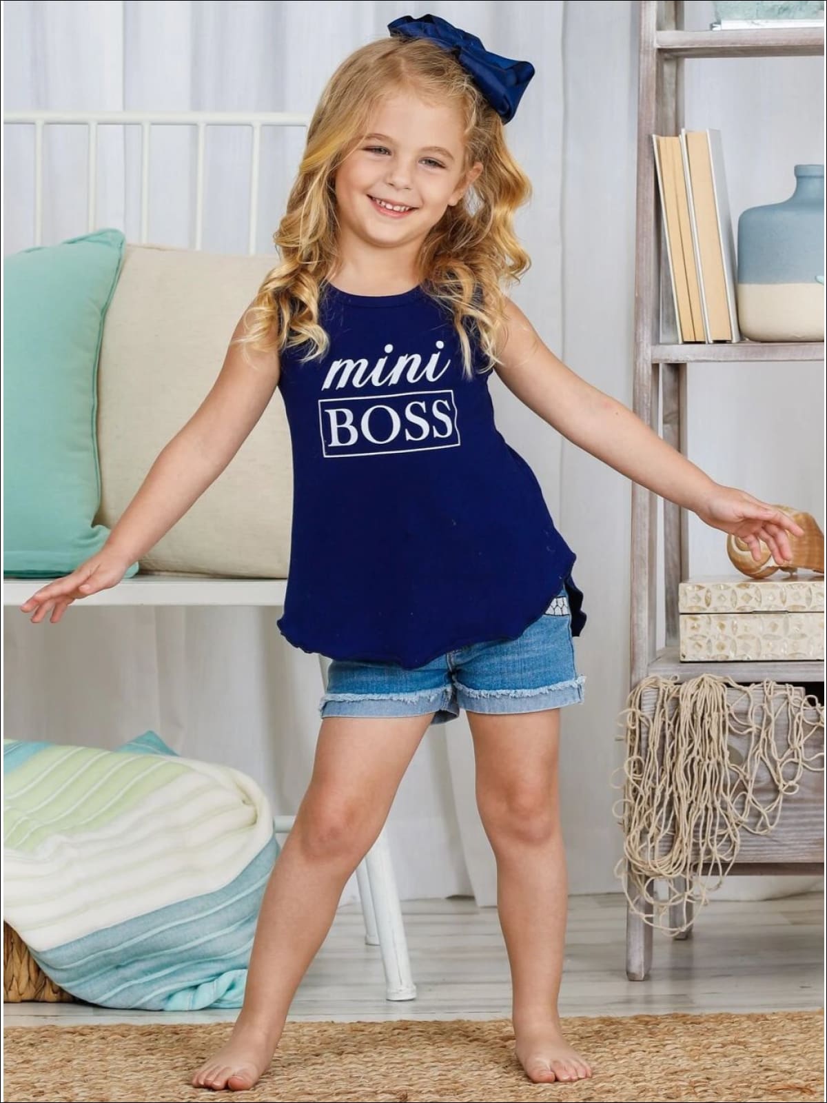 Kids Cute Tops | Little Girls Mini Boss Graphic Hi-Lo Tank Top