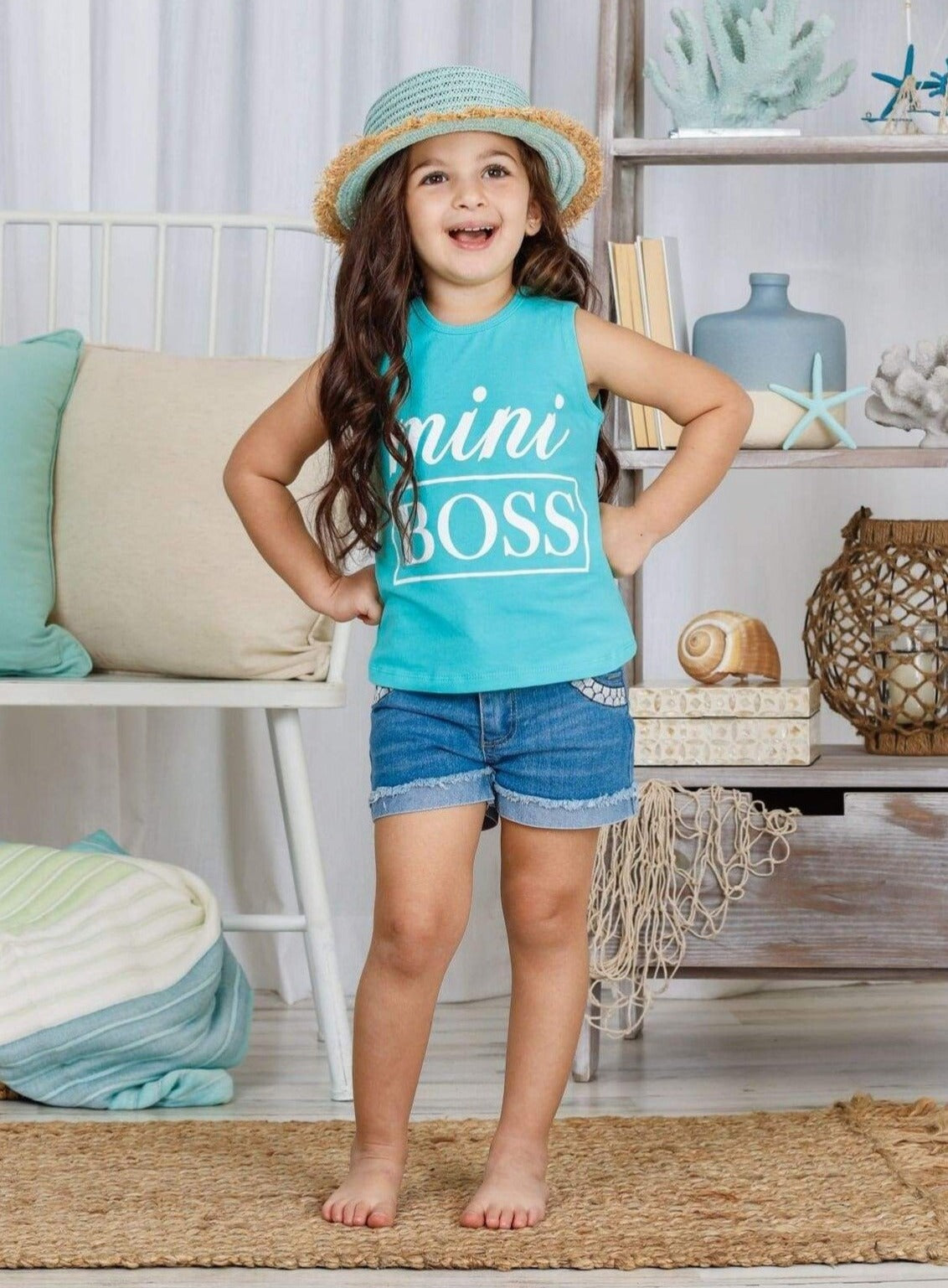 Cute Spring Toddler Tops | Little Girls Mint Mini Boss Tank Top