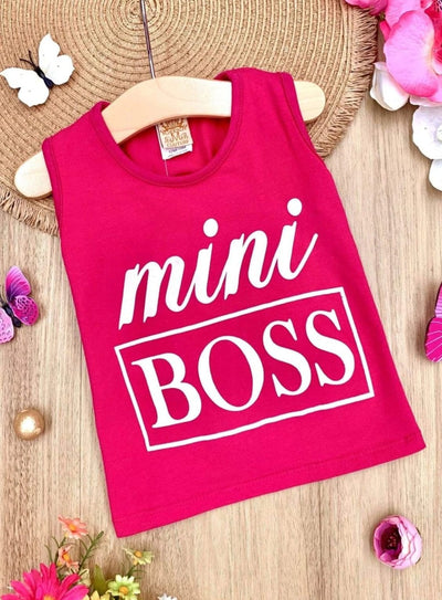 Girls Cute Tops | Hot Pink Mini Boss Tank Top - Mia Belle Girls