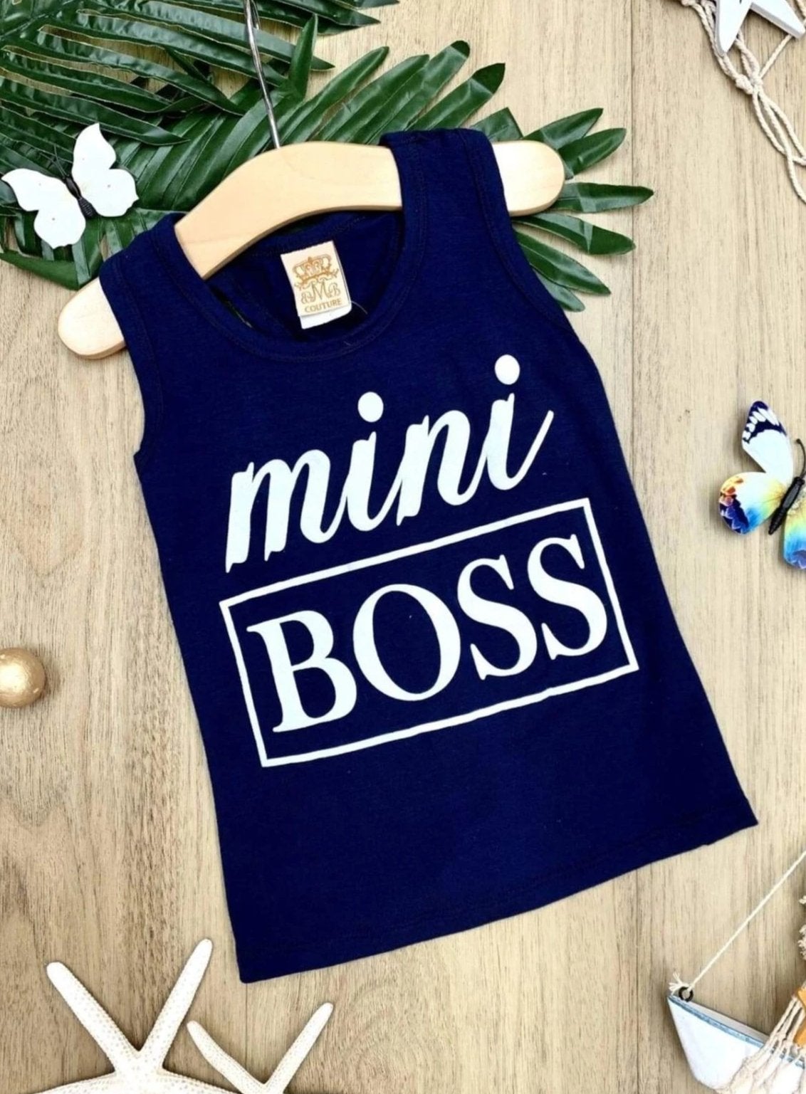 Girls Cute Tops | Navy Mini Boss Graphic Tank Top - Mia Belle Girls