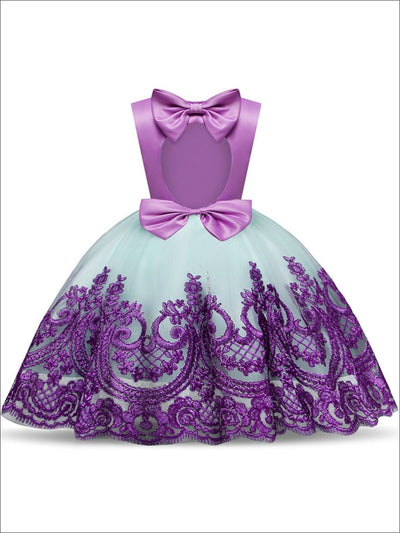 Special Occasion Dresses | Girls Purple Open Back Tulle Princess Dress