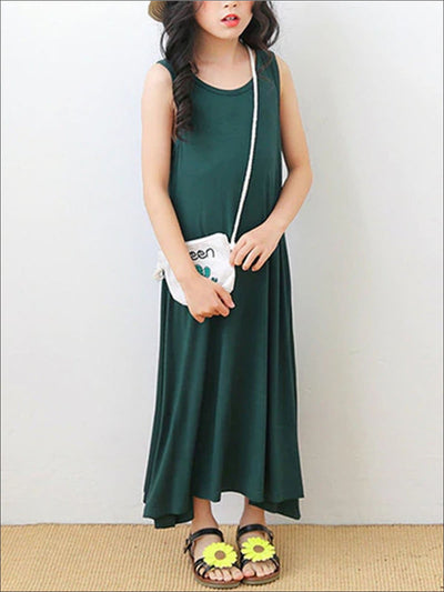 Girls Sleeveless Spring Dress - Green / 5 - Girls Spring Casual Dress