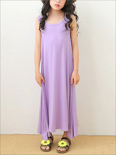 Girls Sleeveless Spring Dress - Purple / 5 - Girls Spring Casual Dress