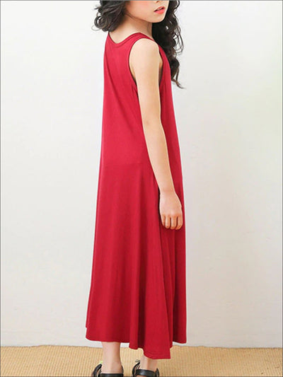 Girls Sleeveless Spring Dress - Red / 5 - Girls Spring Casual Dress