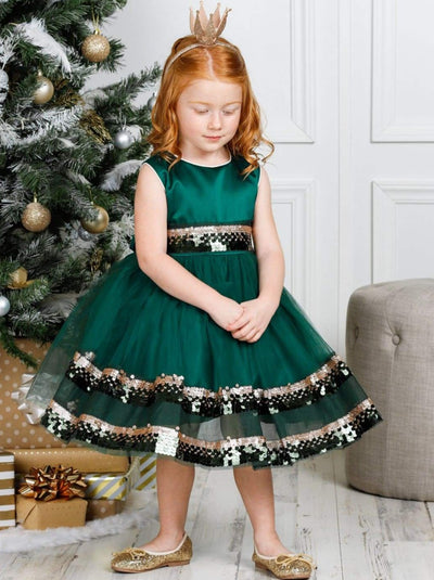 Girls Winter Formal Dress | Tiered Sequined Tulle Holiday Dress