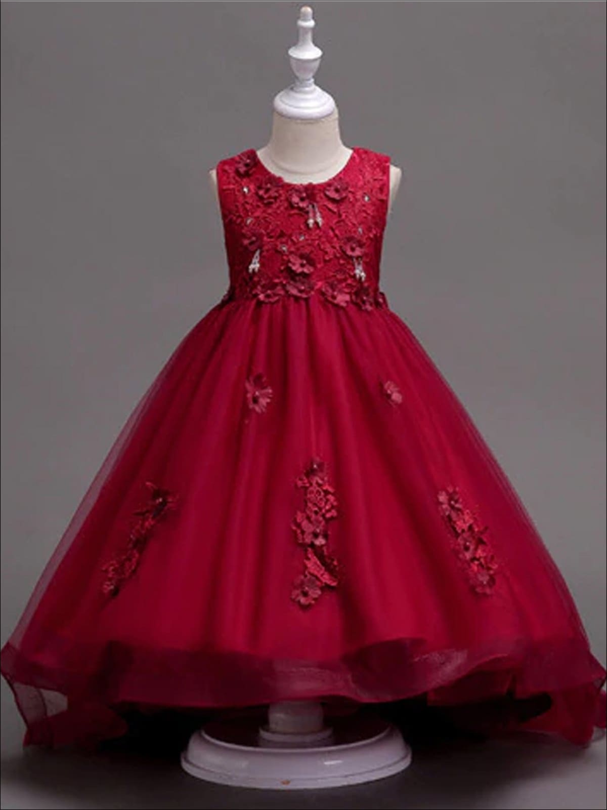 Girls Formal Dresses | Sleeveless Tulle Flower Hi-Lo Holiday Dress