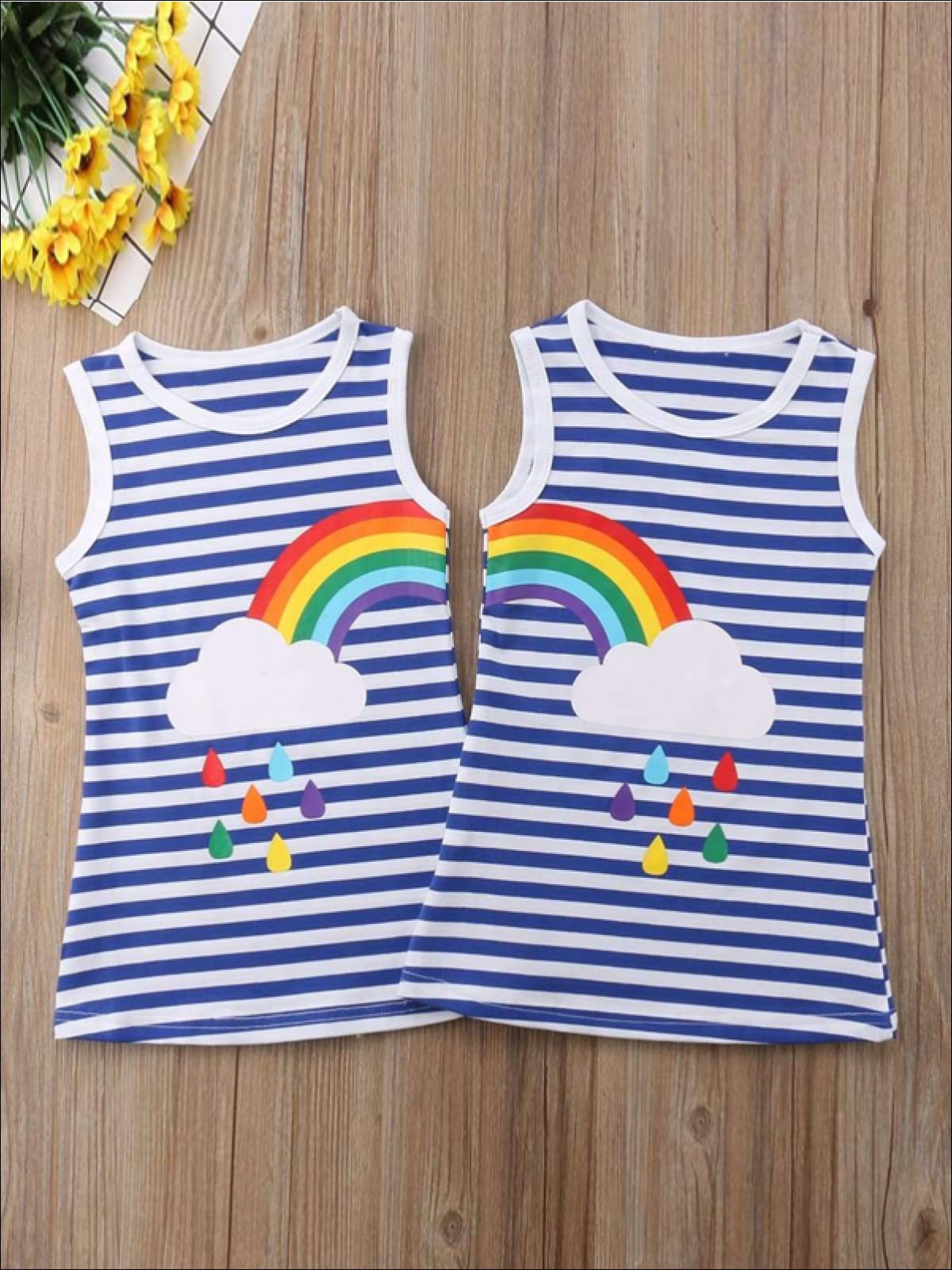 Girls Sleeveless Twinning Striped Rainbow Dress - Girls Casual Spring Dress