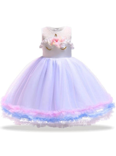 Girls Special Occasion Dress | Lace Collar Unicorn Tutu Party Dress