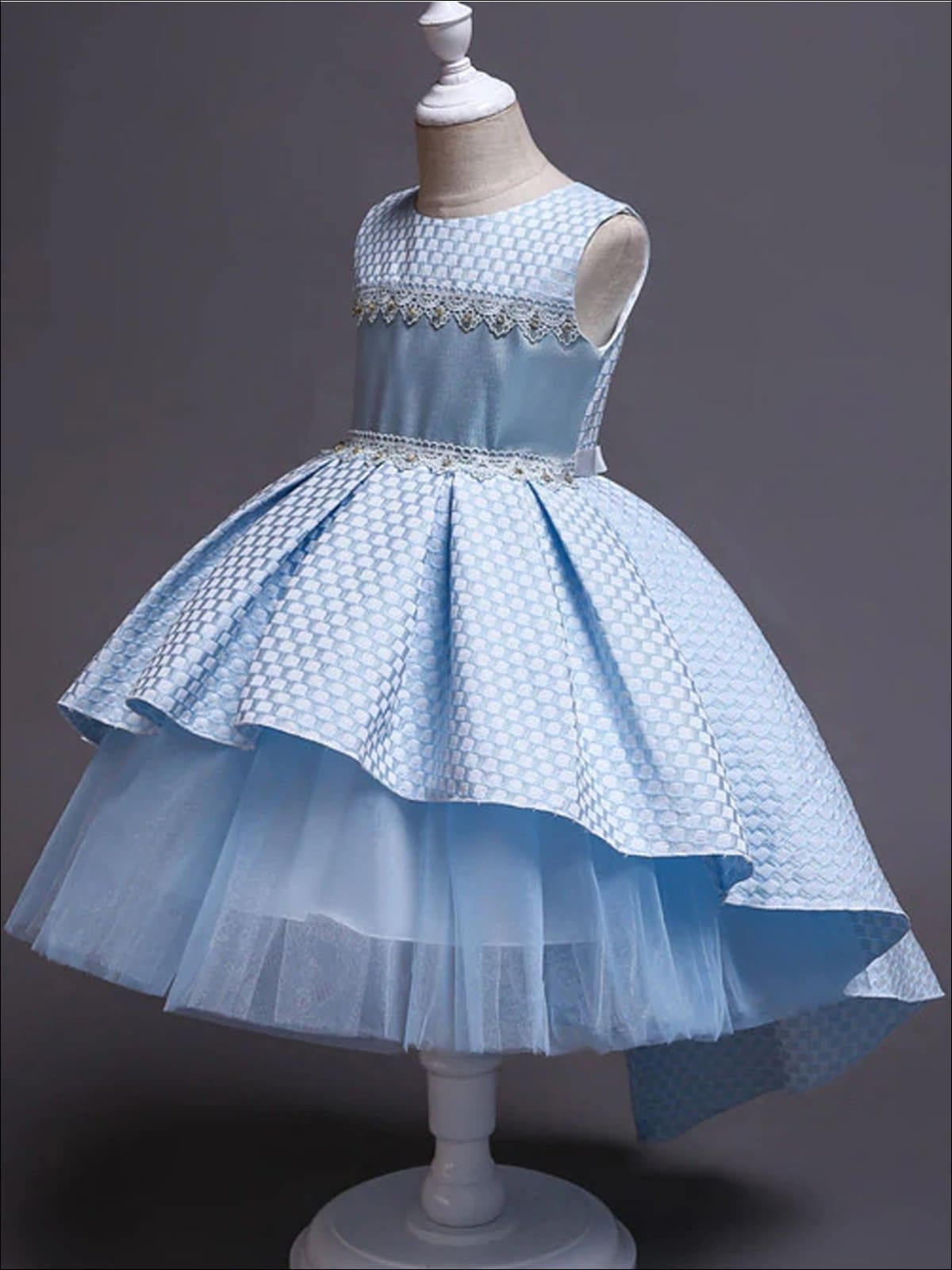 Girls Formal Easter Dress | Sleeveless Rhinestone Applique Hi-Lo Dressv