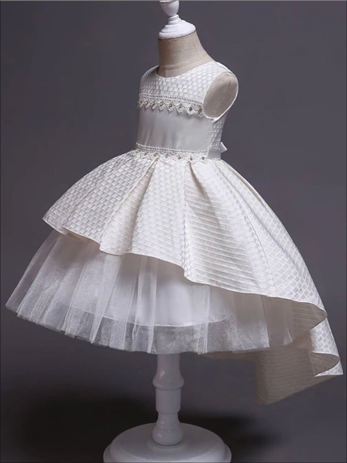 Girls Formal Easter Dress | Sleeveless Rhinestone Applique Hi-Lo Dress