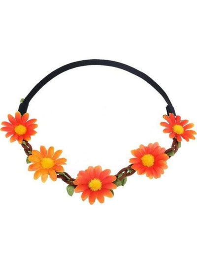 Girls Small Flower Halo Elastic Headband - orange / One - accessories