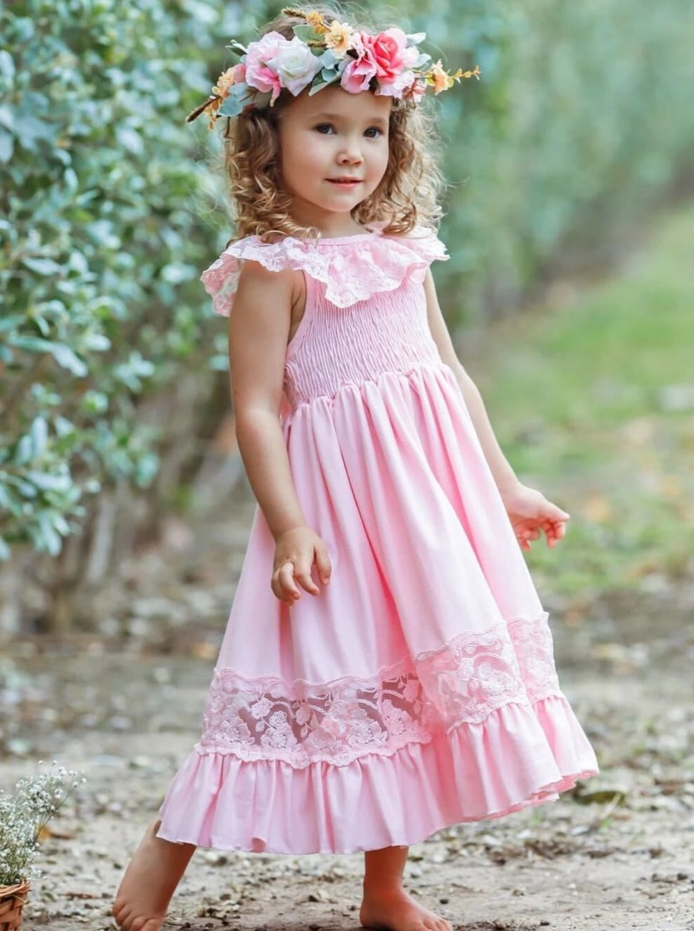Cute Toddler Outfit  Girls Spring Smocked Lace Ruffled Maxi Dress – Mia  Belle Girls