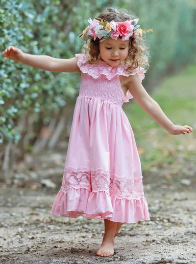 Cute Toddler Outfit | Girls Spring Smocked Lace Ruffled Maxi Dress ...
