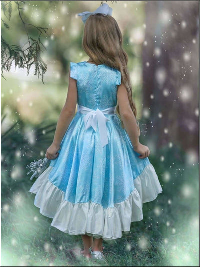Girls Snowflake Flutter Sleeve Hi-Lo Princess Elsa Inspired Holiday Dress - Girls Fall Dressy Dress
