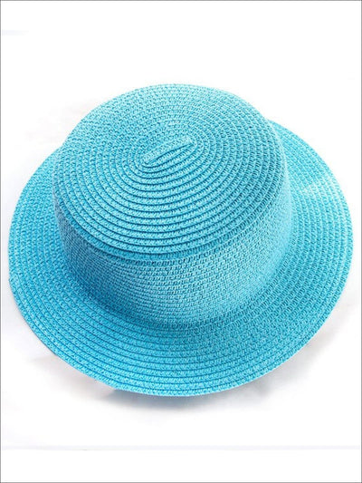 Girls Solid Color Straw Sun Hat - Aqua / Kids-One Size - Mommy & Me Accessories