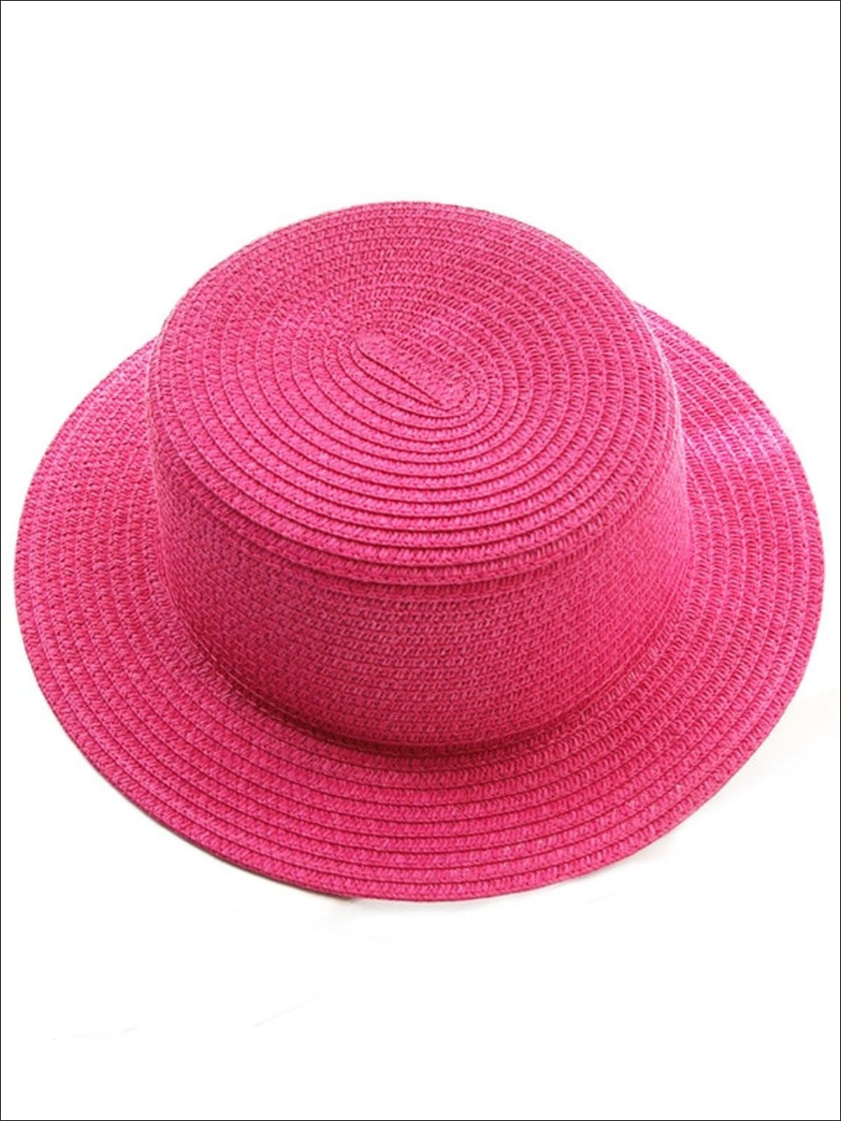 Girls Solid Color Straw Sun Hat - Hot Pink / Kids-One Size - Mommy & Me Accessories