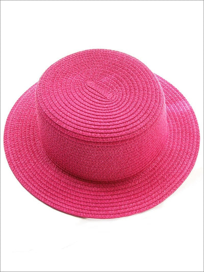 Girls Solid Color Straw Sun Hat - Hot Pink / Kids-One Size - Mommy & Me Accessories