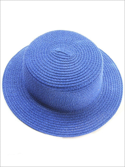 Girls Solid Color Straw Sun Hat - Royal Blue / Kids-One Size - Mommy & Me Accessories