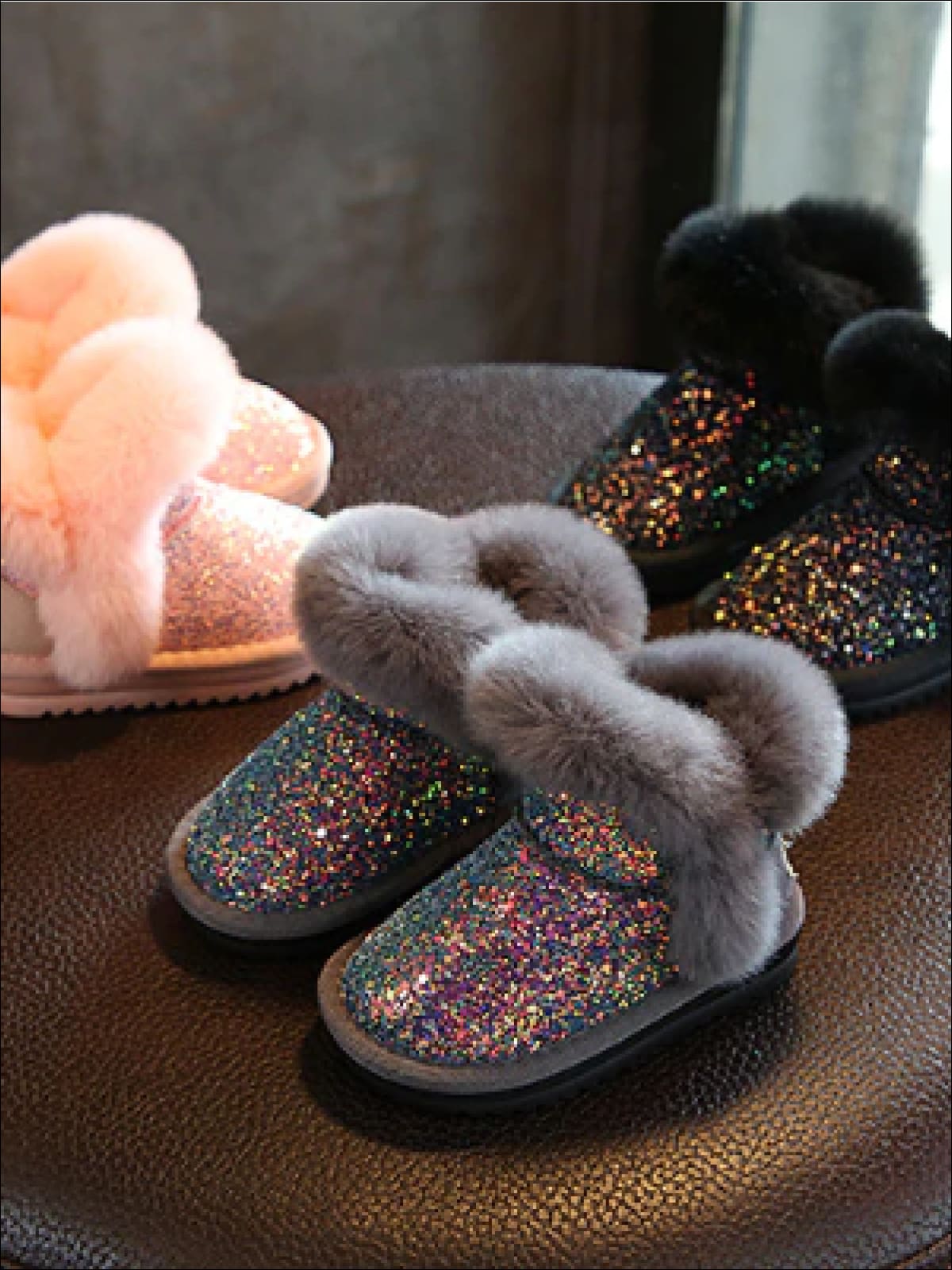 Girls Sparkle Furry Ankle Boots - Girls Boots
