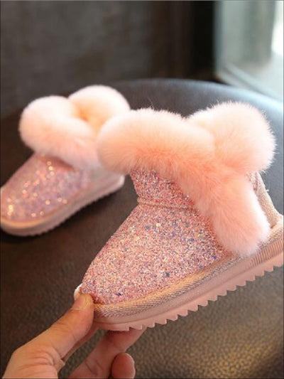 Girls Sparkle Furry Ankle Boots - Pink / 5.5 - Girls Boots