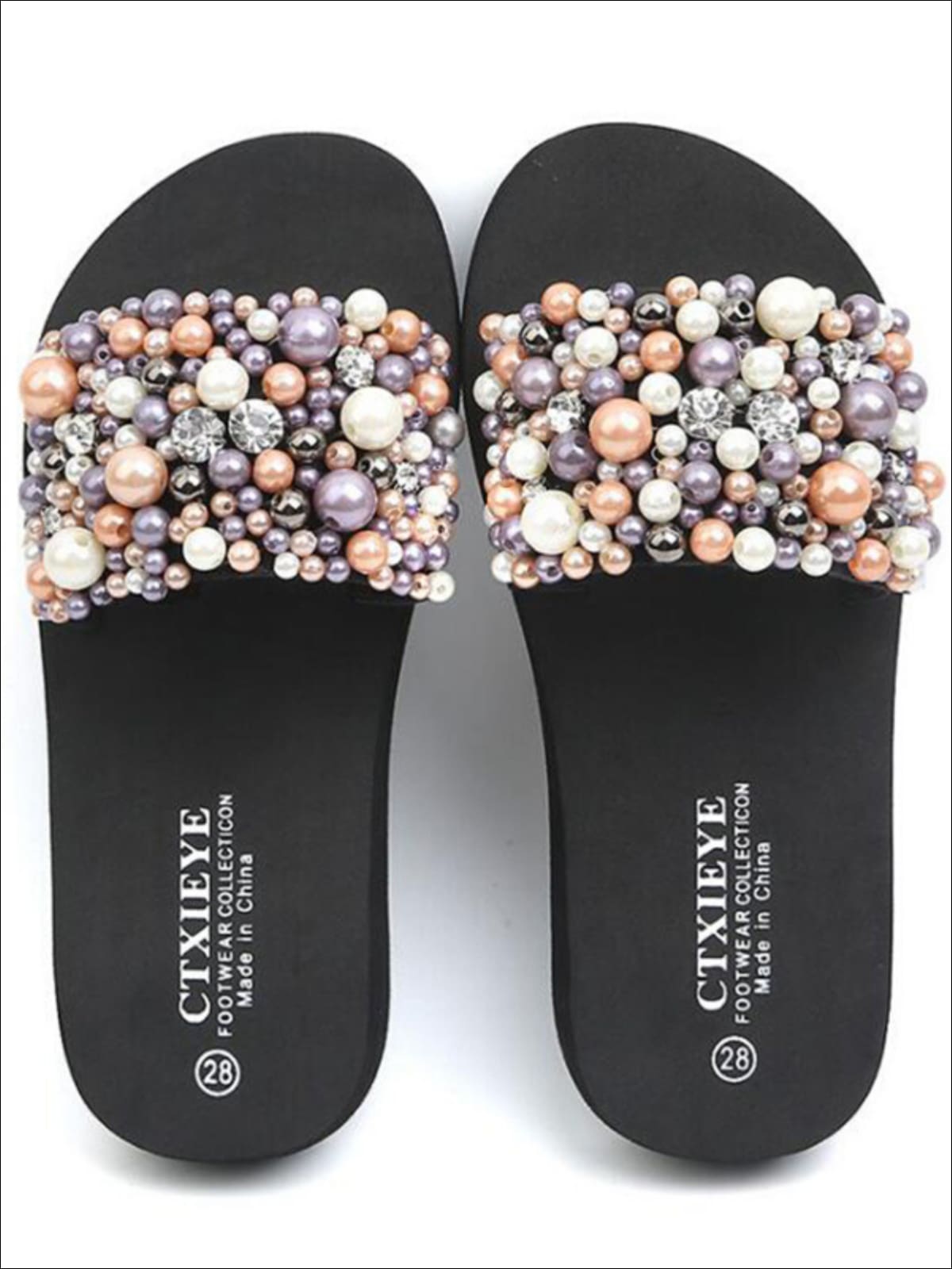 Girls Sparkling Pearl and Rhinestone Embellished Flip Flops - Girls Slides