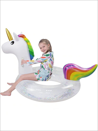Girls Sparkly Rainbow Unicorn Pool Swim Float - Girls Accessories