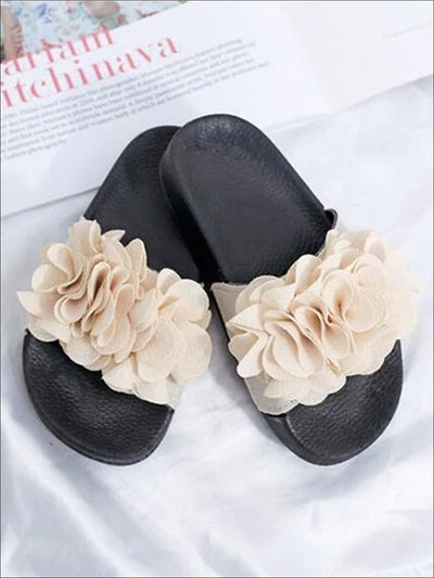 Girls Spring Floral Applique Slip On Sandals - Beige / 1 - Girls Sandals