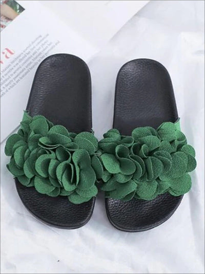 Girls Spring Floral Applique Slip On Sandals - Green / 1 - Girls Sandals