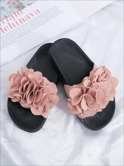 Girls Spring Floral Applique Slip On Sandals - Pink / 1 - Girls Sandals