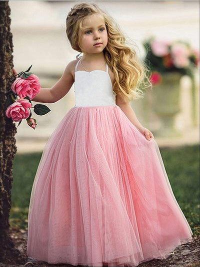 Spring Dresses For Toddlers | Girls Halter Pink Tulle Maxi Dress