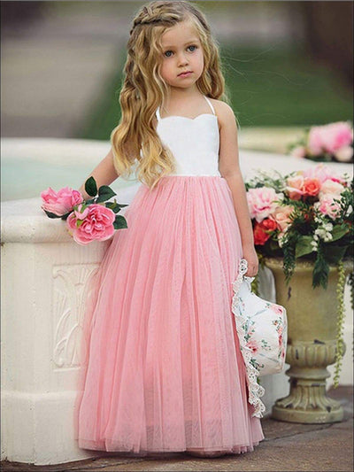 Spring Dresses For Toddlers | Girls Halter Pink Tulle Maxi Dress