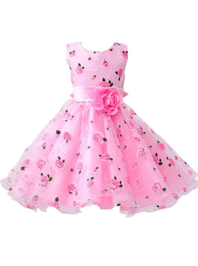 Spring Formal Dresses | Girls Roses Print Pleated Party Dress