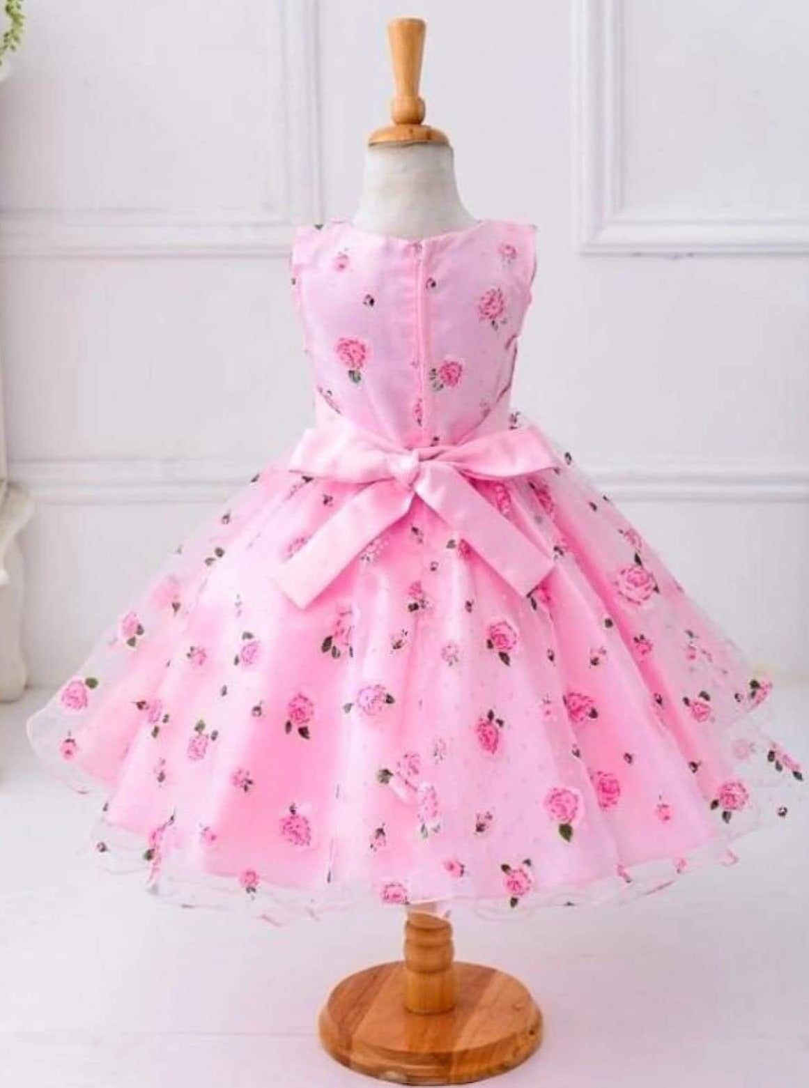 Spring Formal Dresses | Girls Roses Print Pleated Party Dress