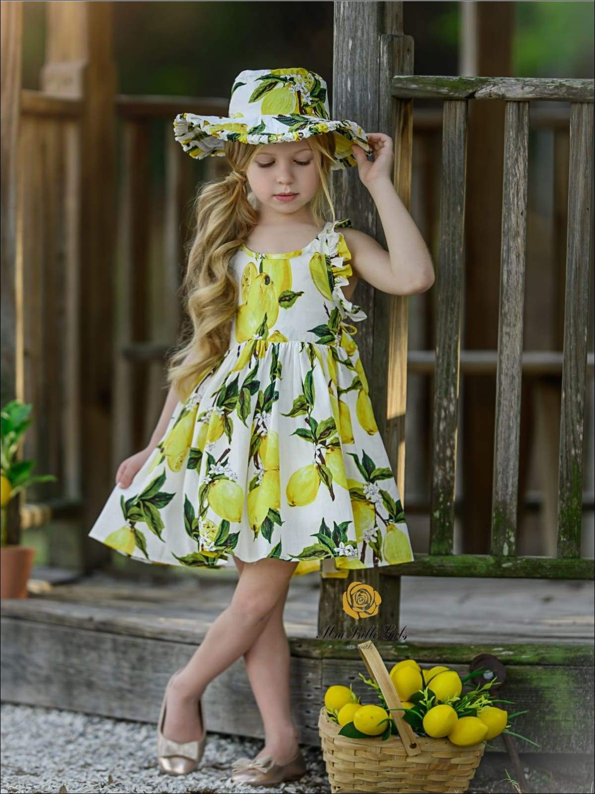 Girls Spring Sleeveless Floral Print Sun Dress with Matching Hat - Girls Spring Casual Dress