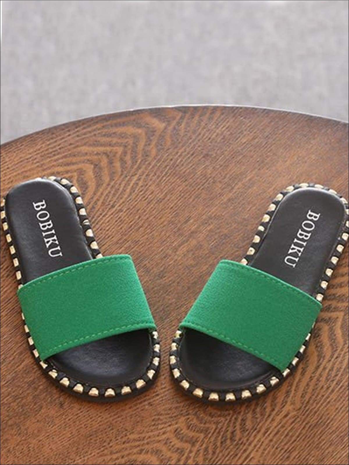 Girls Spring Slip On Flat Sandals - Green / 1 - Girls Sandals