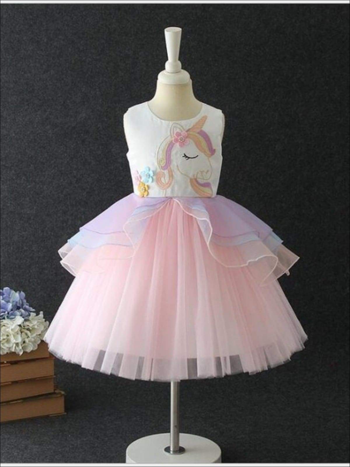 Cute Dresses For Girls | Spring Unicorn Tiered Ruffle Tutu Dress