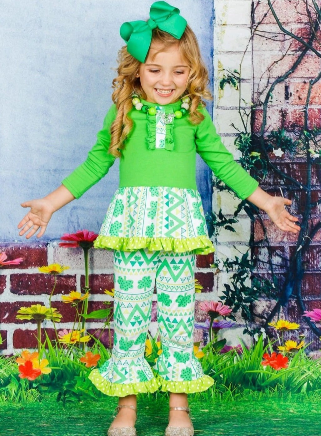 St. Patrick's Day Outfit | Fair Isle Clover Tunic & Flared Legging Set
