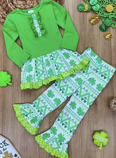 St. Patrick's Day Outfit | Fair Isle Clover Tunic & Flared Legging Set